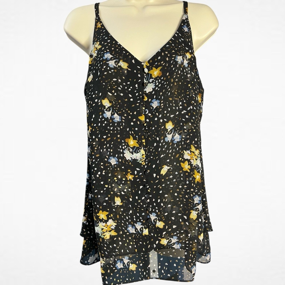 Floral Sleeveless Tunic Blouse Tank Top Layered Button Front Cabi Small